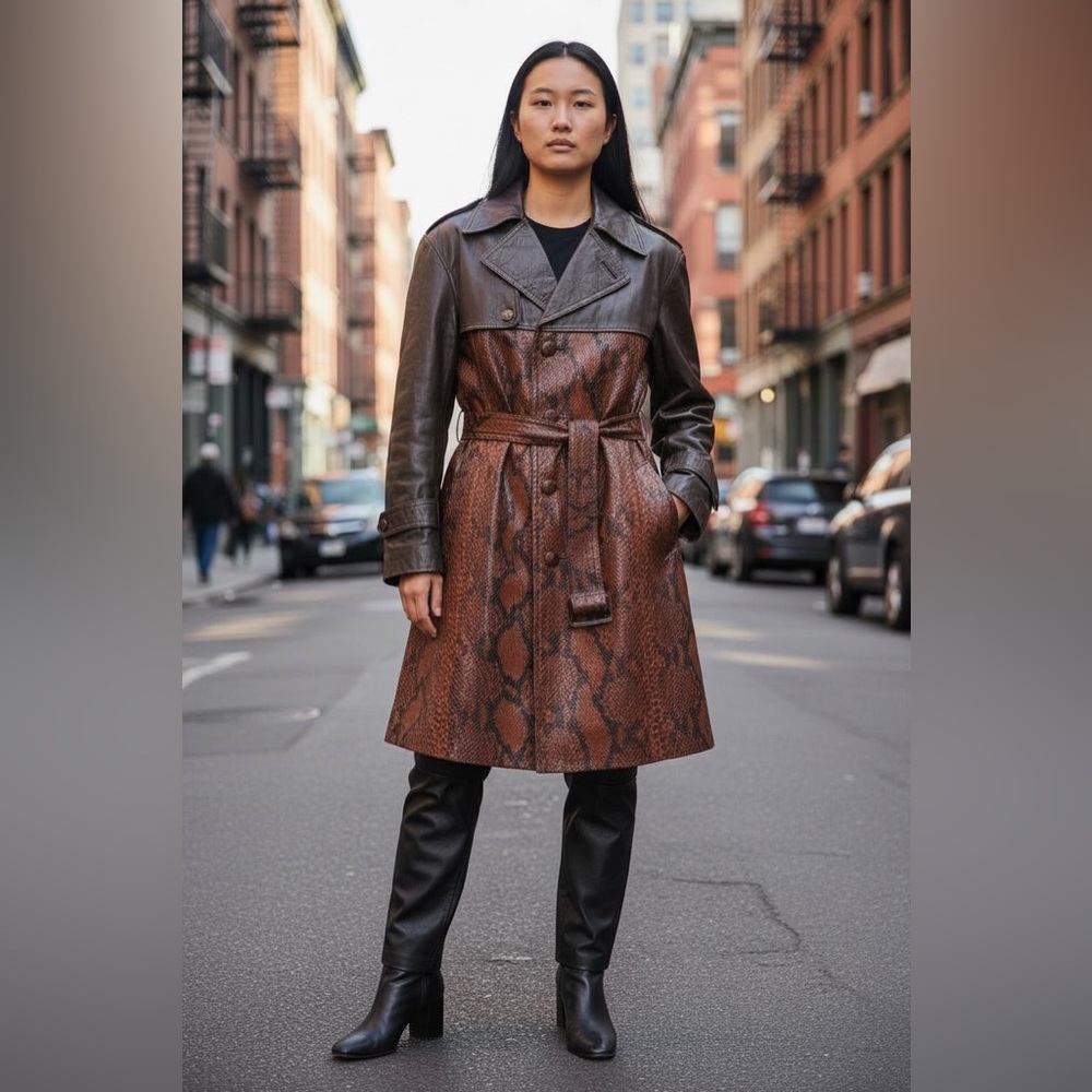 Chic vintage 70s Python handmade Trench Coat M